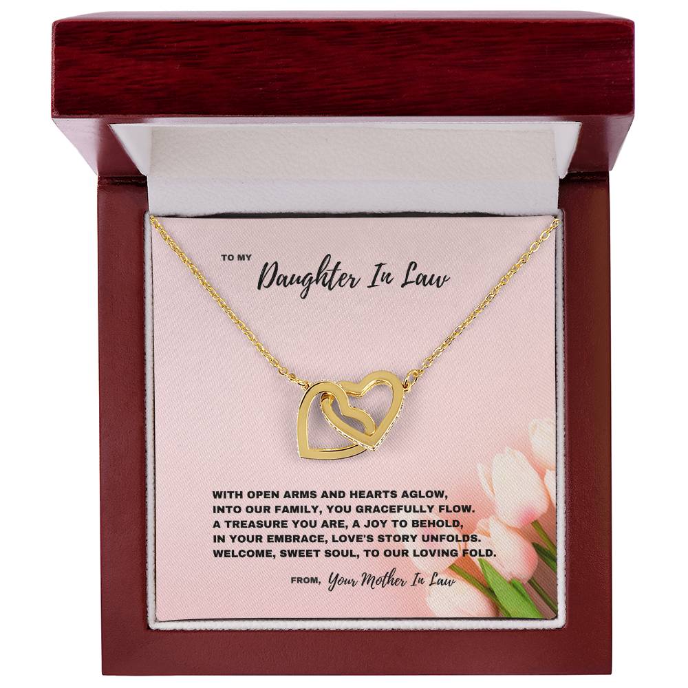 A Treasure You Are, A Joy To Behold Welcome Jewelry Gift To Daughter In Law - Interlocking Hearts Necklace