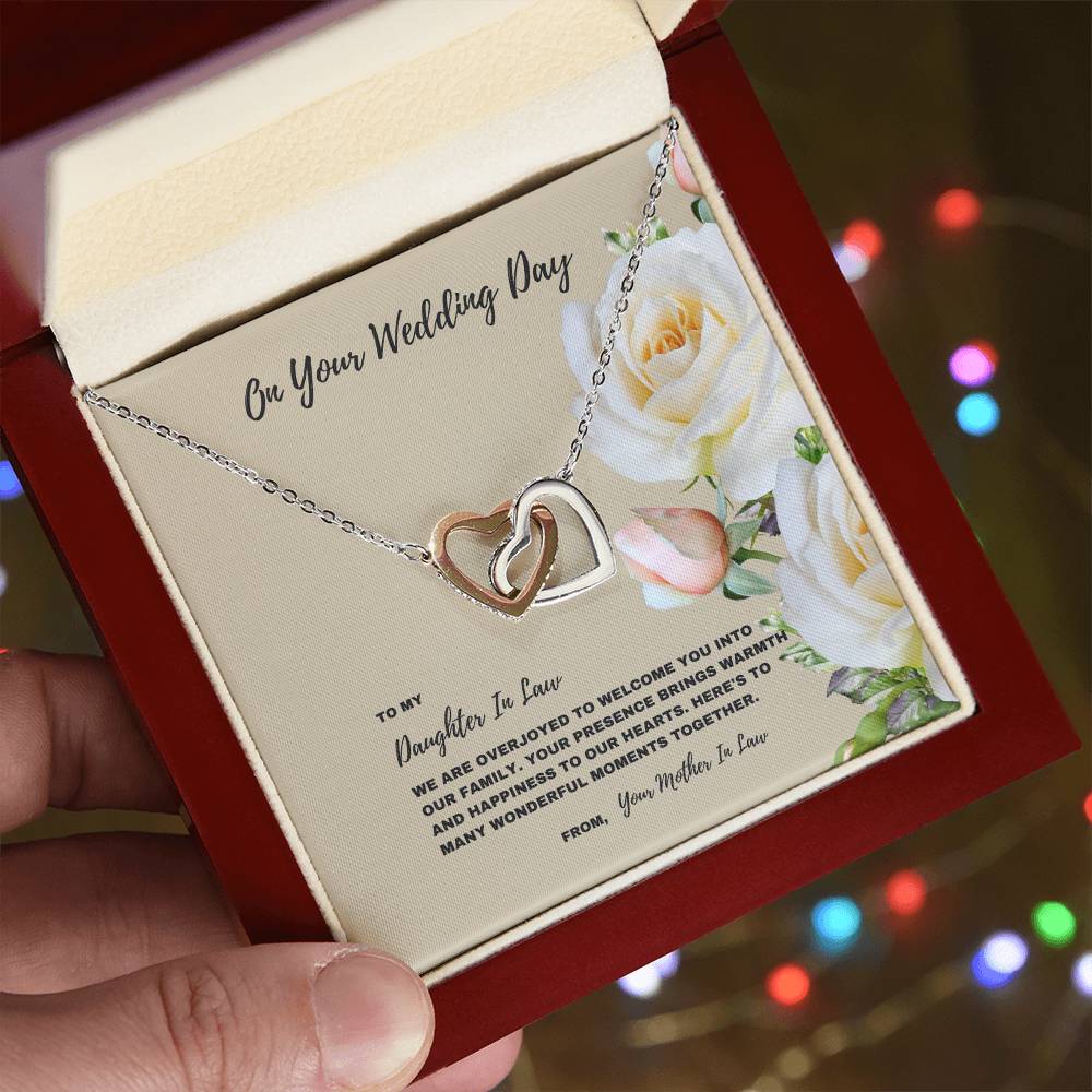 Here's To Many Wonderful Moments Together- Interlocking Hearts Necklace Welcome Gift For Daughter In Law