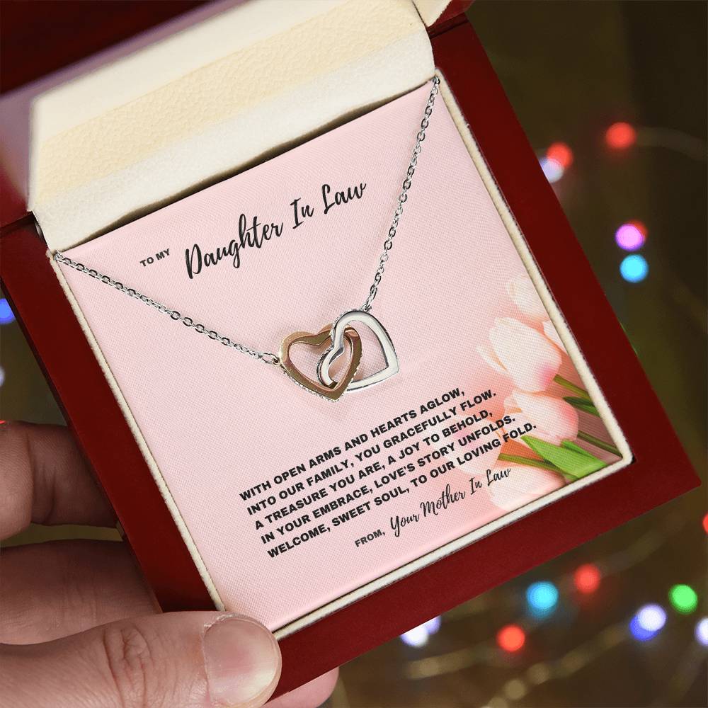 A Treasure You Are, A Joy To Behold Welcome Jewelry Gift To Daughter In Law - Interlocking Hearts Necklace