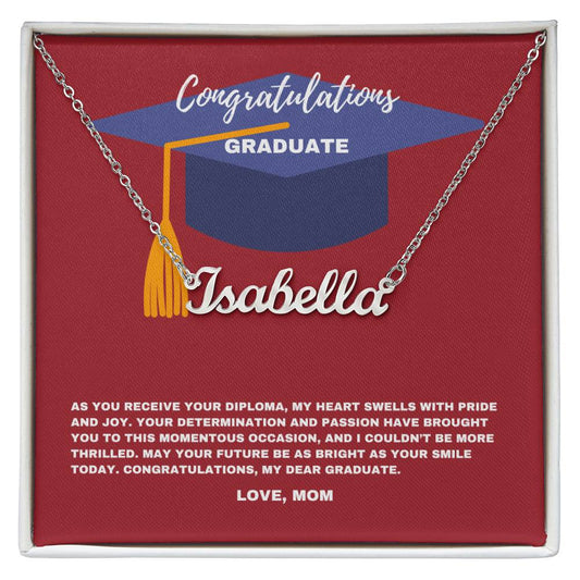 Collar de graduación con el mensaje Orgullo y alegría de mamá | Un regalo sincero para una madre: collar con nombre personalizado