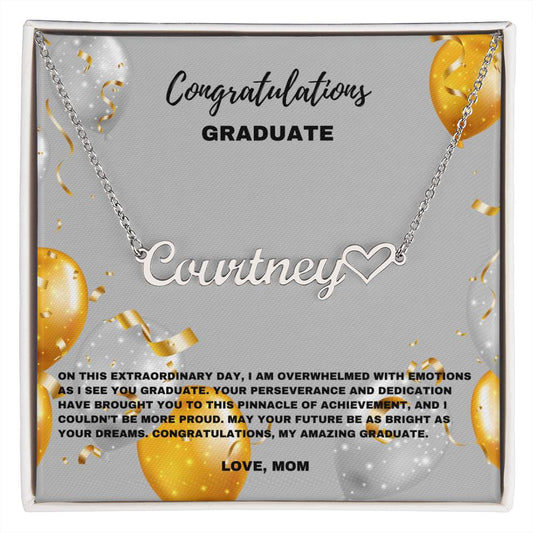 Amazing Achievement Graduation Necklace | A Mother’s Joy and Pride- Name Necklace With Heart