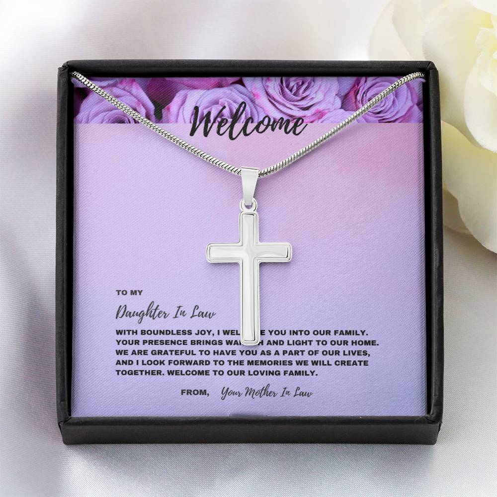 Heartfelt Welcome Jewelry Gift for New Daughter-In-Law | Stainless Steel Cross Necklace