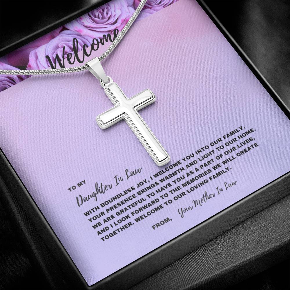 Heartfelt Welcome Jewelry Gift for New Daughter-In-Law | Stainless Steel Cross Necklace