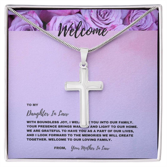 Heartfelt Welcome Jewelry Gift for New Daughter-In-Law | Stainless Steel Cross Necklace