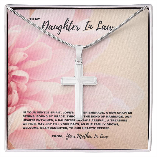 A New Chapter Begins As We Welcome You Into Our Family- Jewelry Gift For Daughter In Law- Stainless Steel Cross Necklace