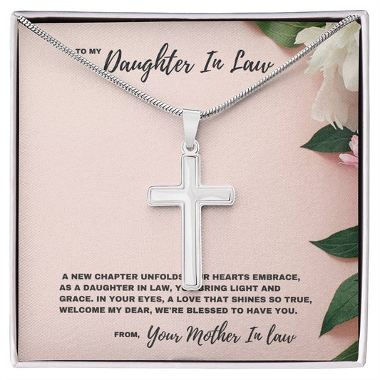 As A Daughter-In-Law, You Bring Light And Grace-Jewelry Gift For New Addition To The Family- Stainless Steel Cross Necklace