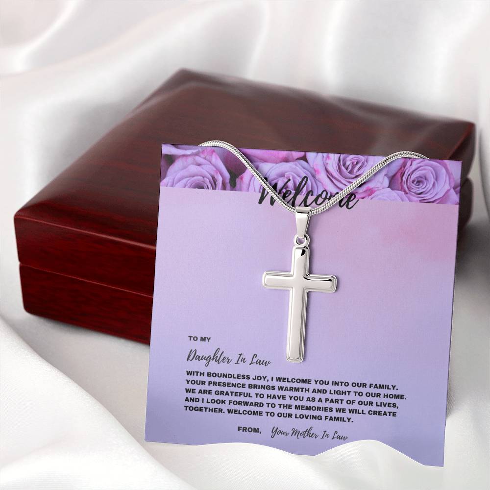 Heartfelt Welcome Jewelry Gift for New Daughter-In-Law | Stainless Steel Cross Necklace