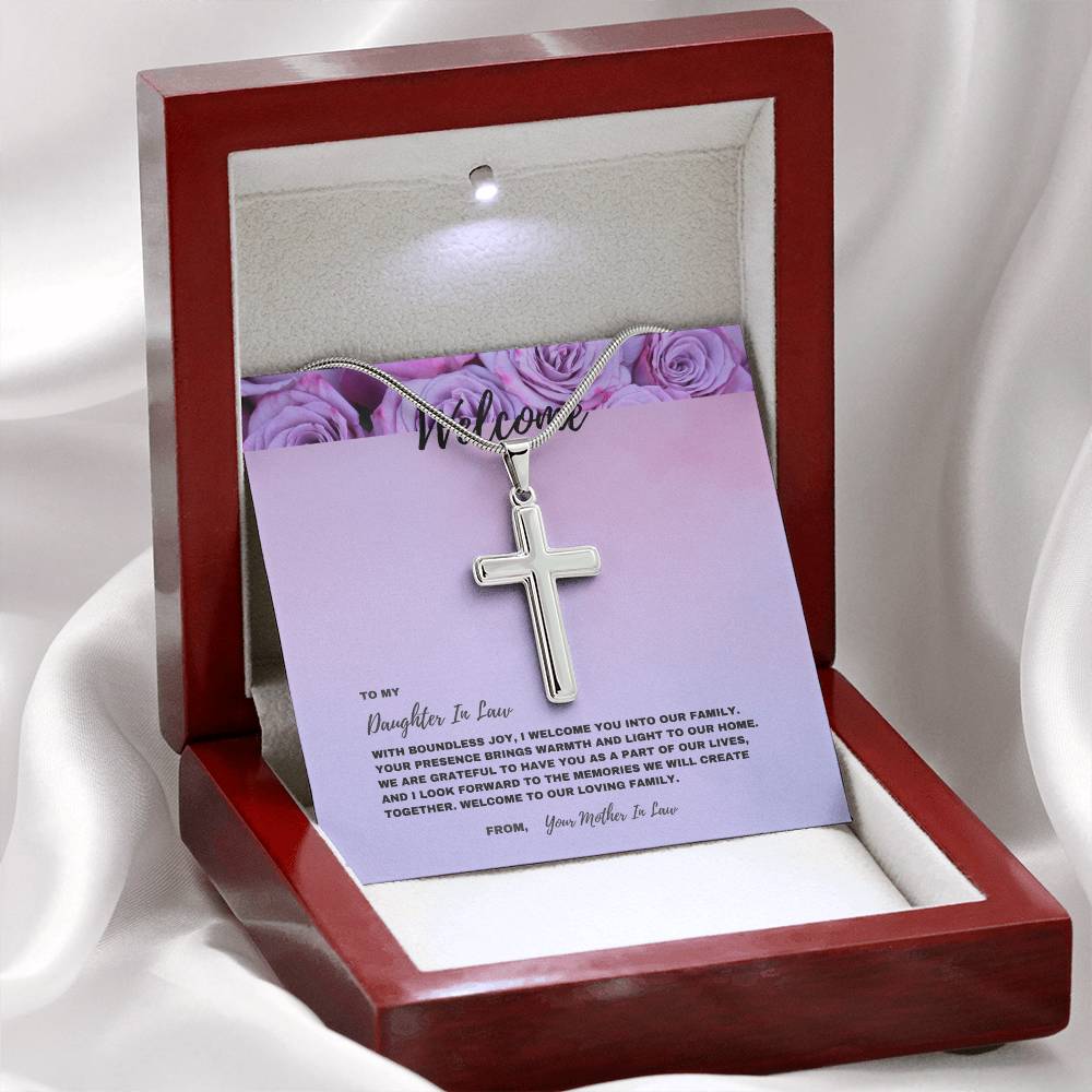 Heartfelt Welcome Jewelry Gift for New Daughter-In-Law | Stainless Steel Cross Necklace