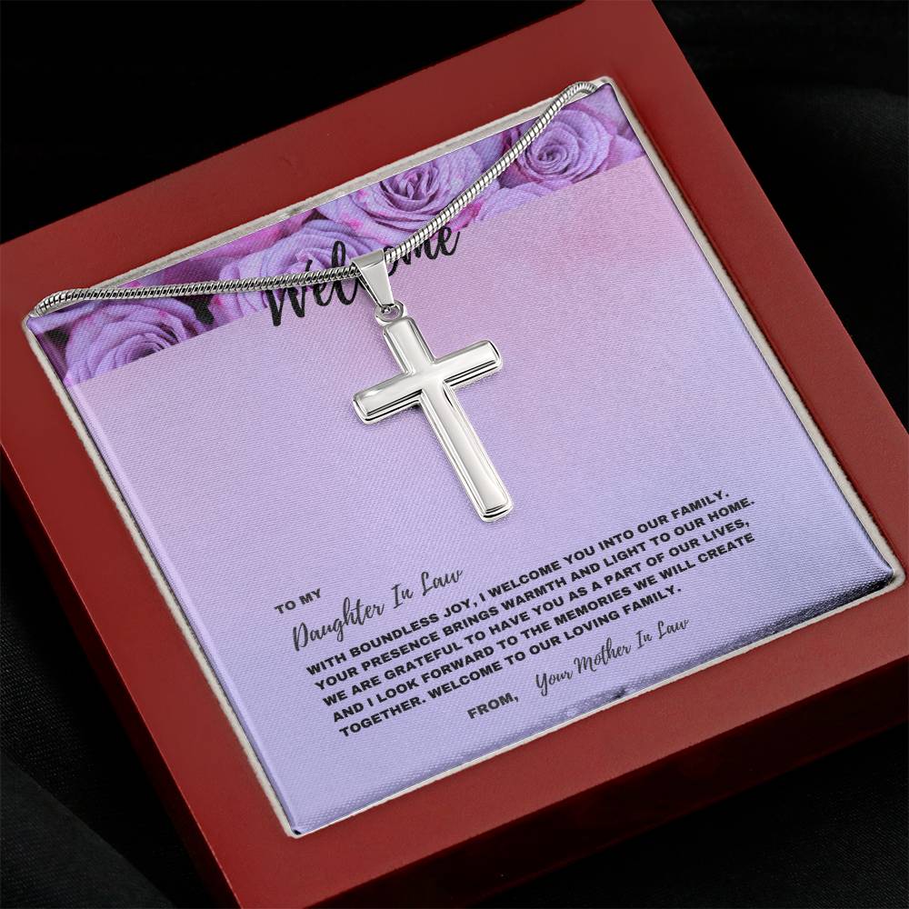 Heartfelt Welcome Jewelry Gift for New Daughter-In-Law | Stainless Steel Cross Necklace