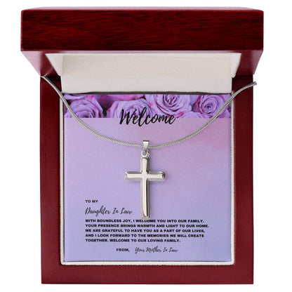 Heartfelt Welcome Jewelry Gift for New Daughter-In-Law | Stainless Steel Cross Necklace