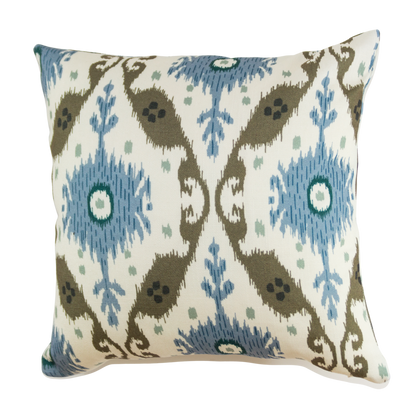 Blue and Beige Abstract 16x16 Bohemian Throw Pillow Cover - Decorative Accent Cushion for Sofa, Couch, and Bed