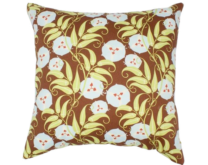 Brown Floral 16x16 Polyester Cotton Throw Pillow Cover - Modern Living Room and Bedroom Decor