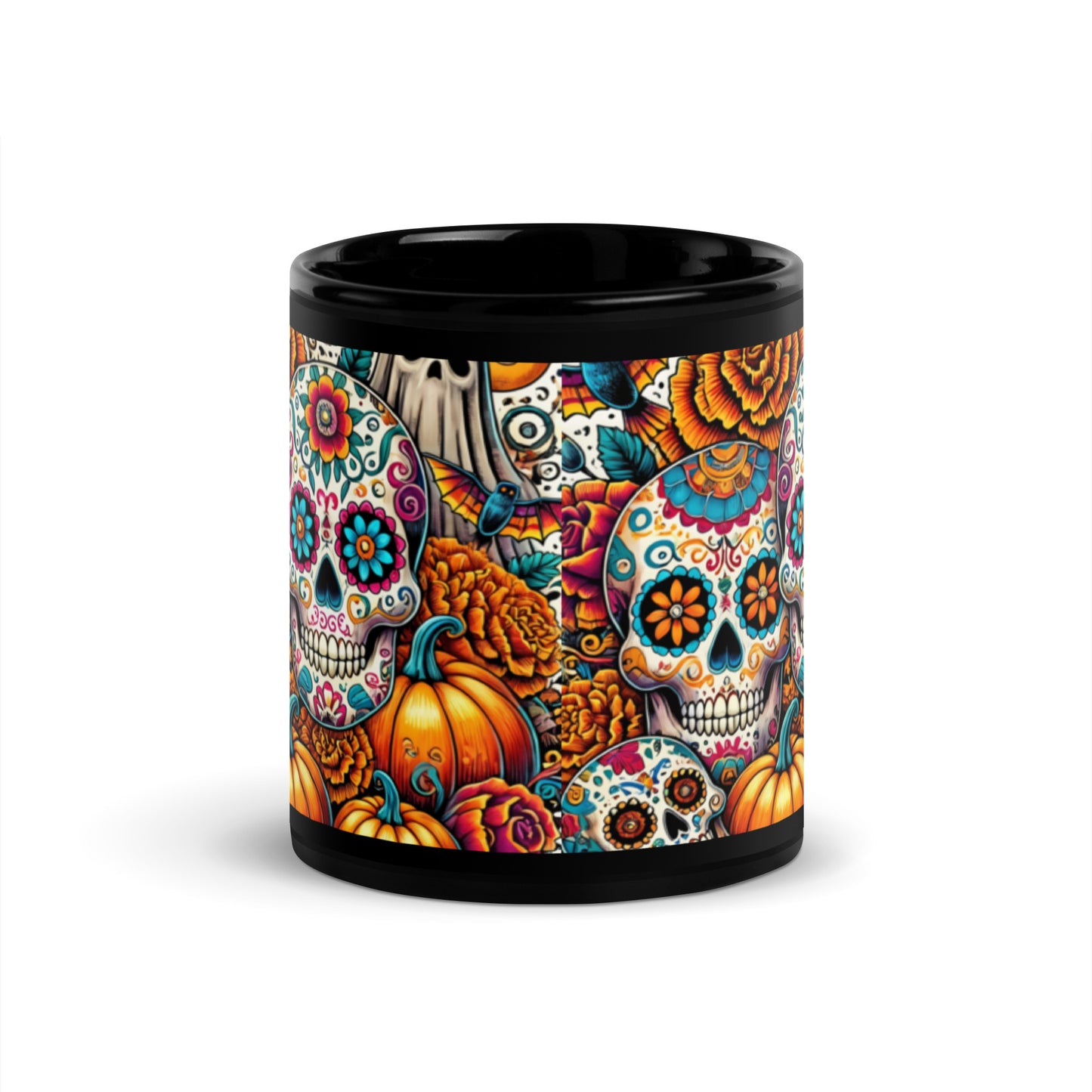 Colorful Sugar Skull Halloween Mug – 11oz & 15oz Black Glossy Mug