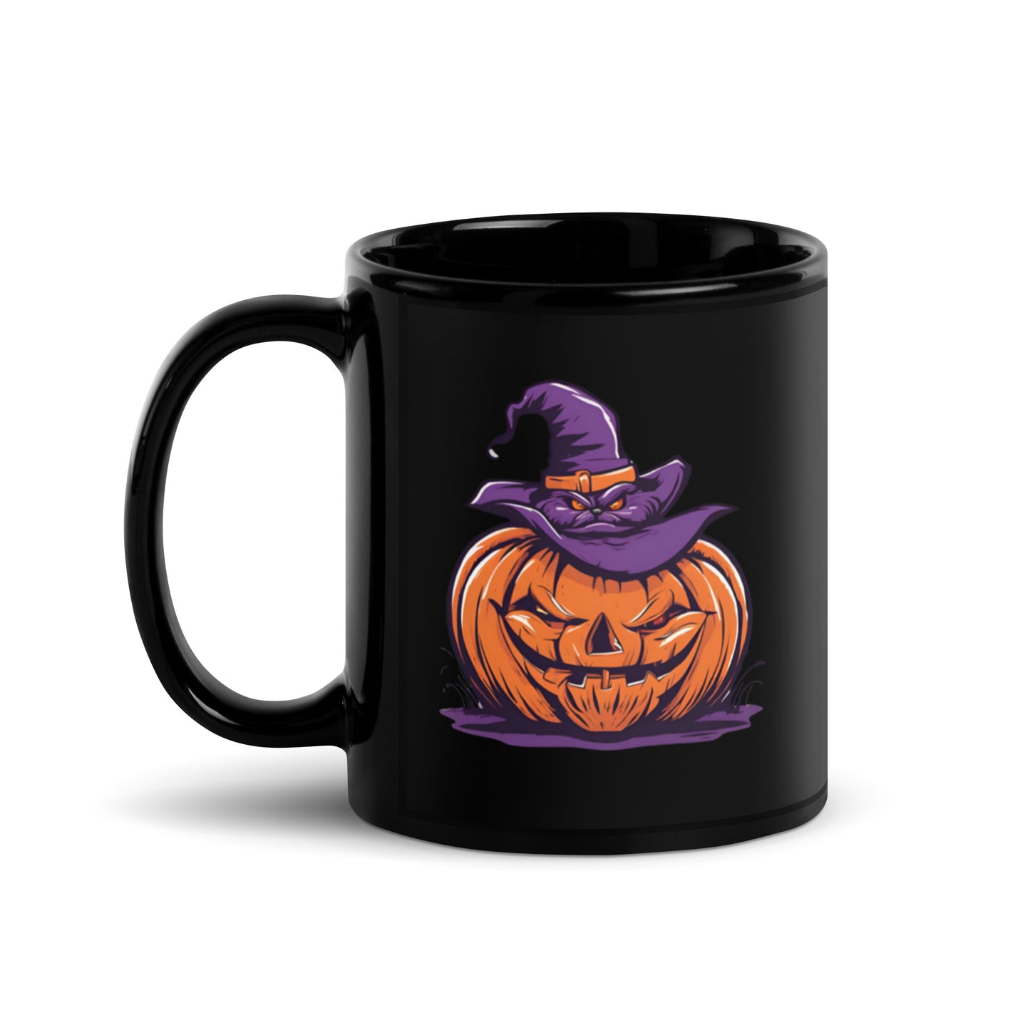 Halloween Pumpkin & Black Cat Witch Mug – 11oz & 15oz Glossy Black Mug