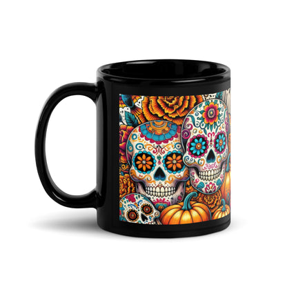 Colorful Sugar Skull Halloween Mug – 11oz & 15oz Black Glossy Mug