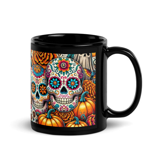 Colorful Sugar Skull Halloween Mug – 11oz & 15oz Black Glossy Mug