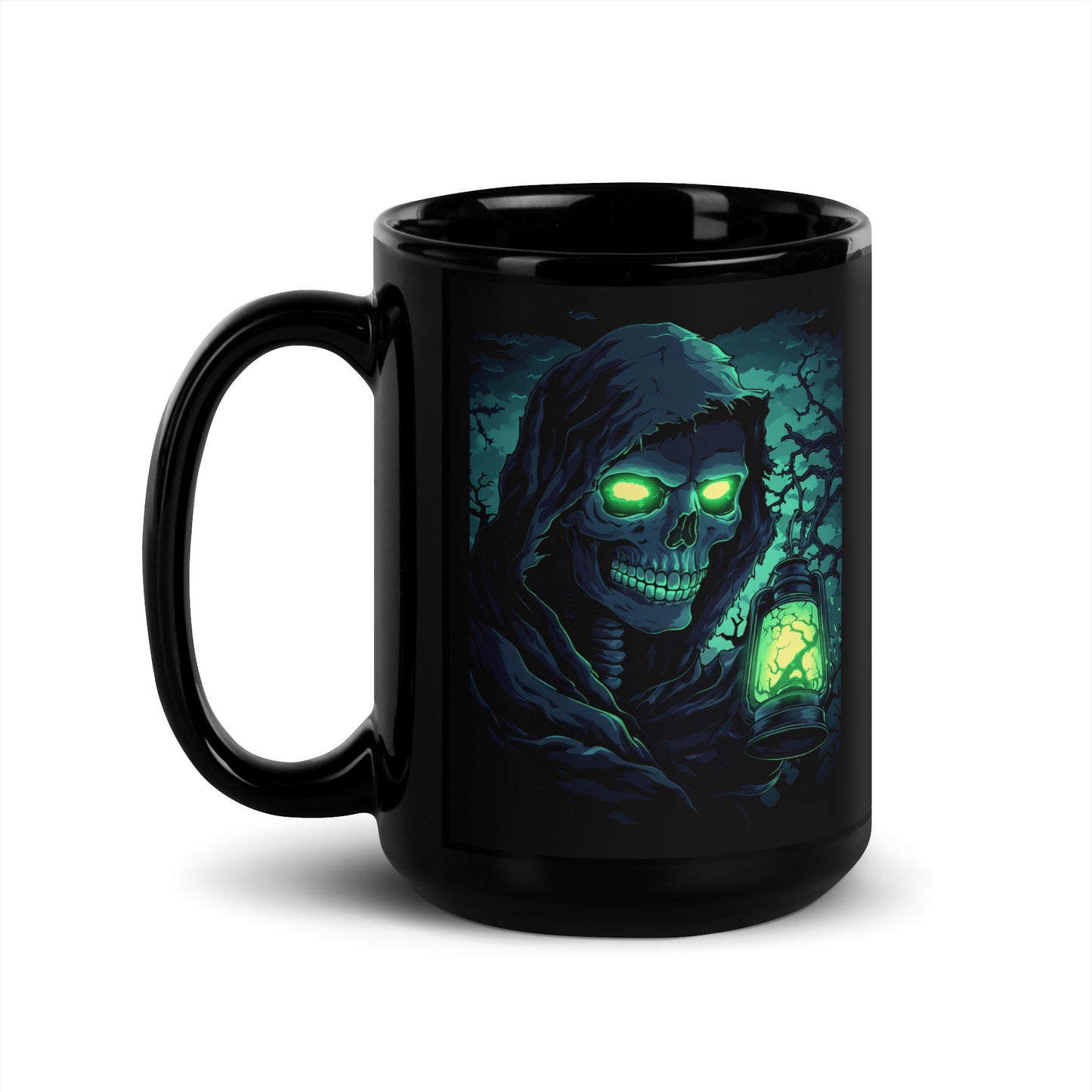 Glow Lantern Reaper Halloween Mug – 11oz & 15oz Black Glossy Mug