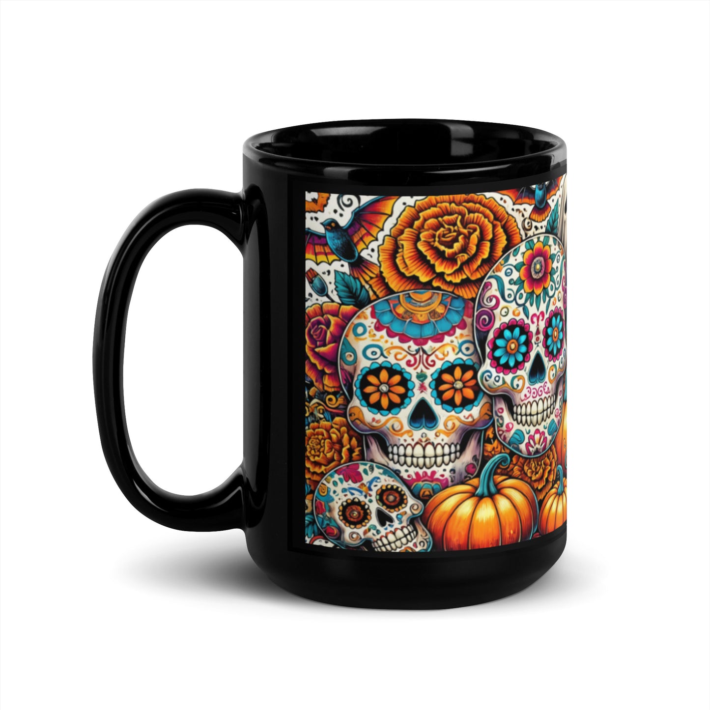 Colorful Sugar Skull Halloween Mug – 11oz & 15oz Black Glossy Mug