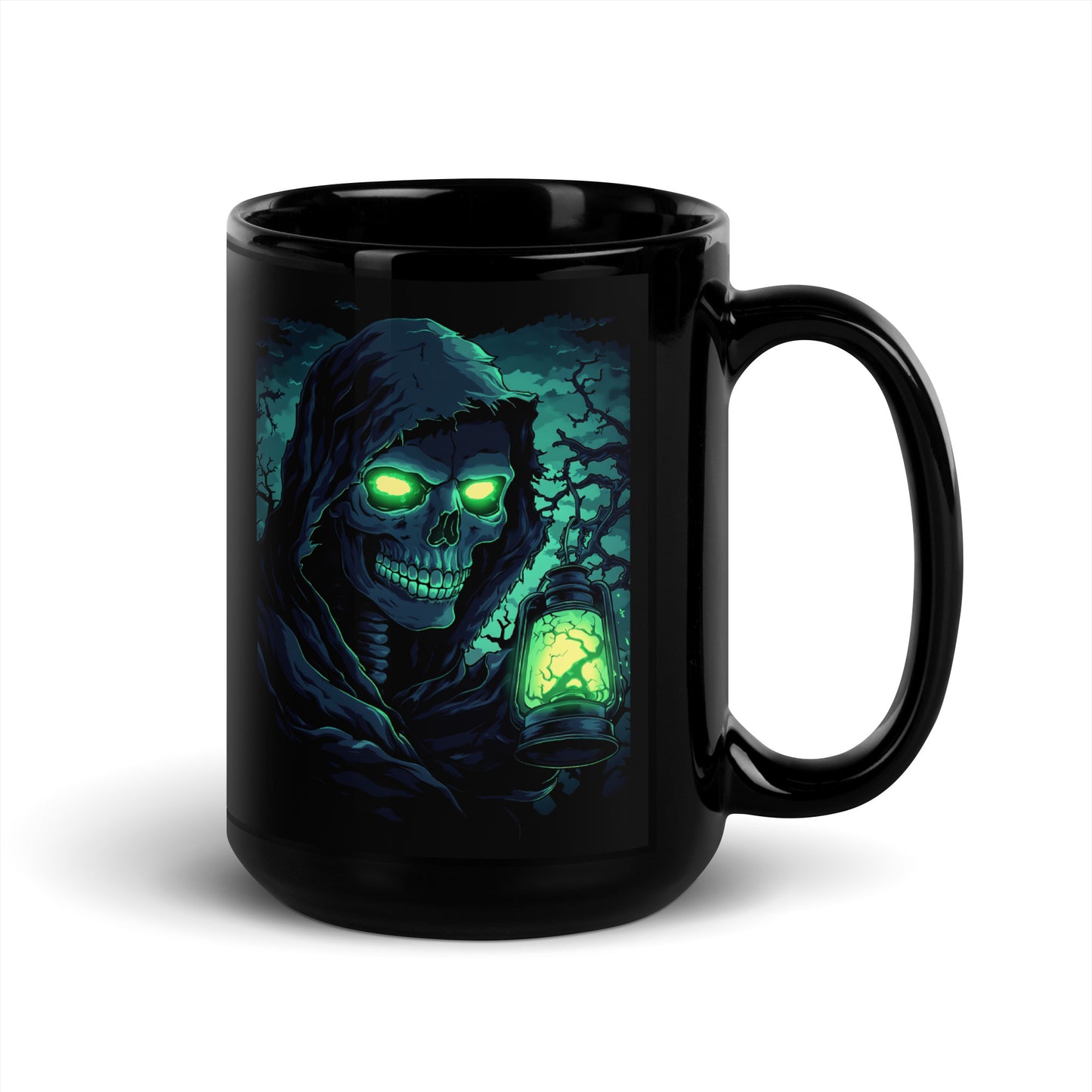 Glow Lantern Reaper Halloween Mug – 11oz & 15oz Black Glossy Mug