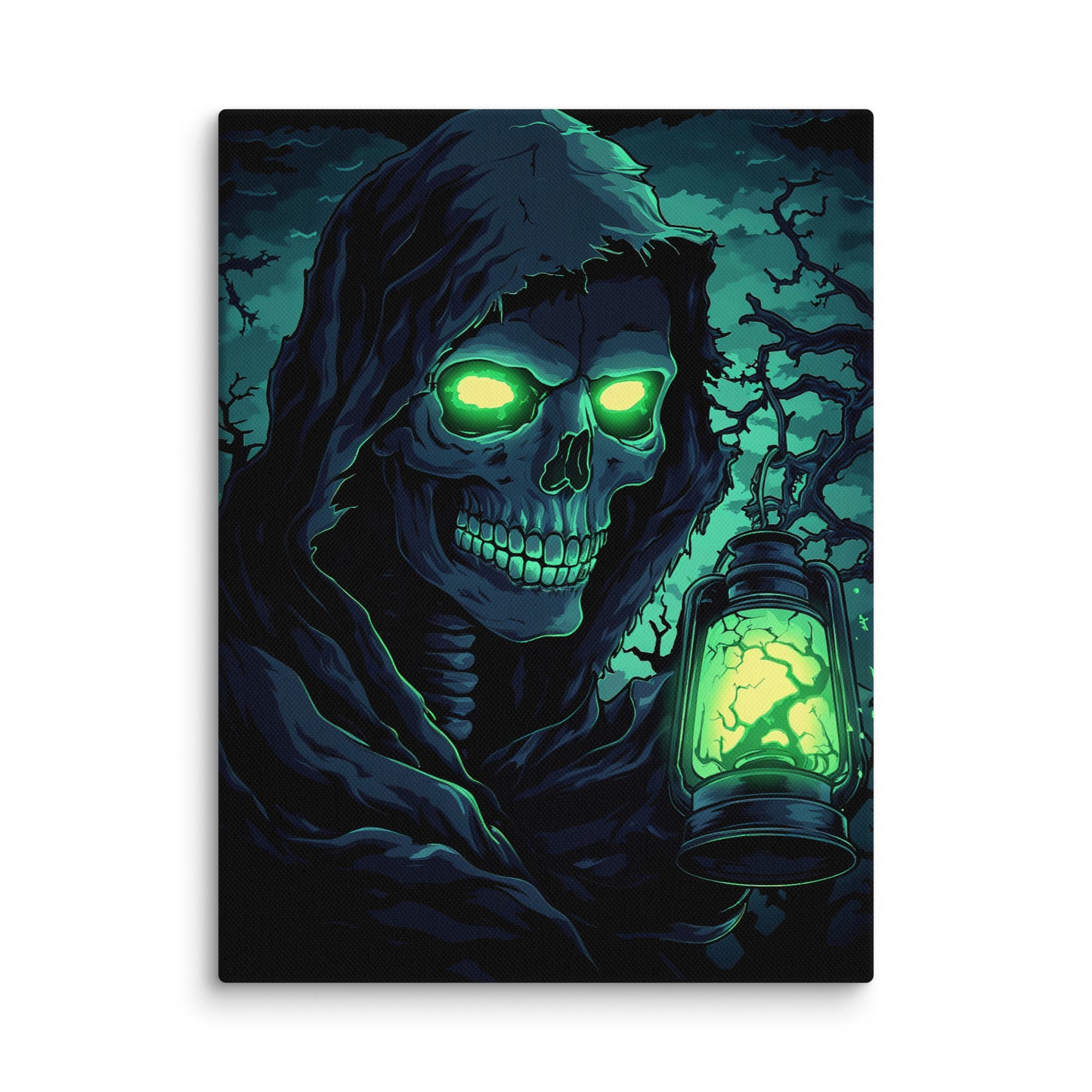 Glow Lantern Reaper Canvas Wall Art – Spooky Halloween Decor