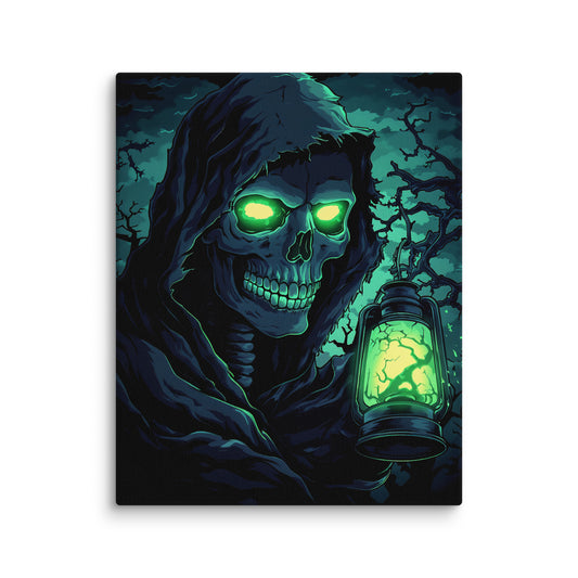 Glow Lantern Reaper Canvas Wall Art – Spooky Halloween Decor