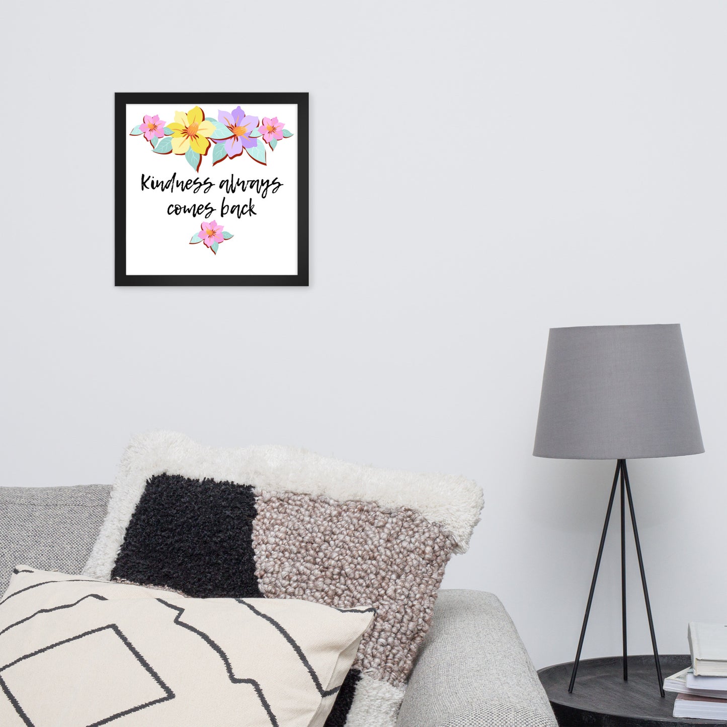 Cultivating Kindness: Floral Motif Framed Poster