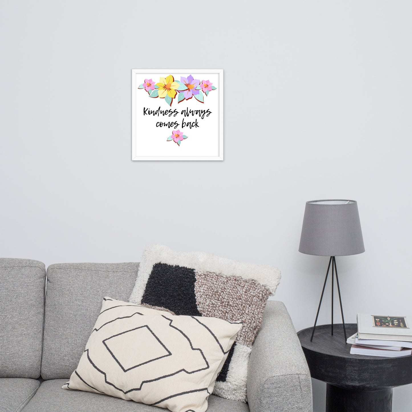 Cultivating Kindness: Floral Motif Framed Poster