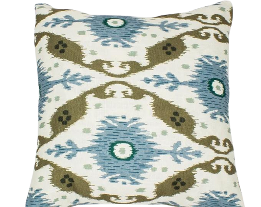 Blue and Beige Abstract 16x16 Bohemian Throw Pillow Cover - Decorative Accent Cushion for Sofa, Couch, and Bed