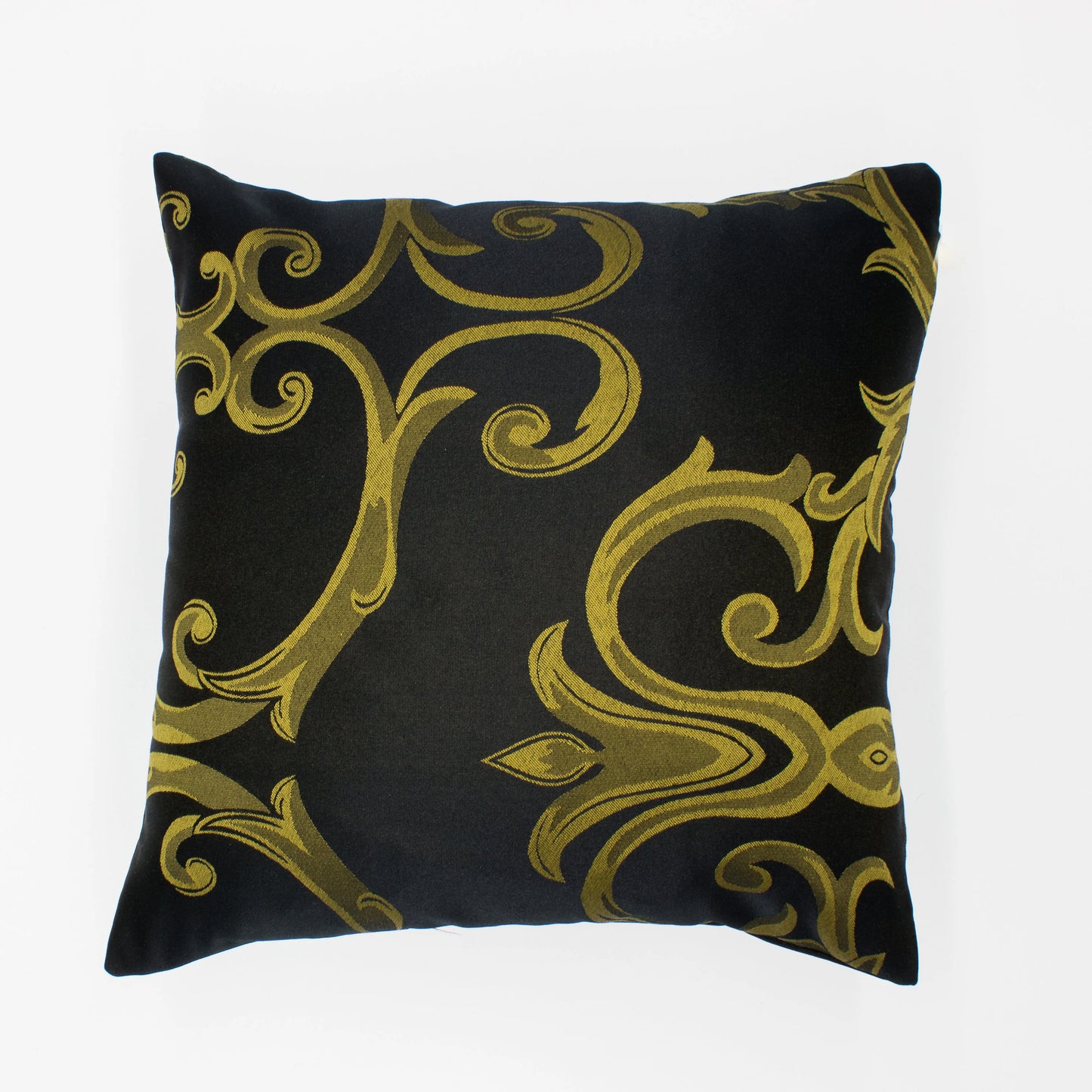 Black Satin 16x16 Throw Pillow Cover with Moss Green Swirl - Minimalist Decor for Living Room, Bedroom, and Office