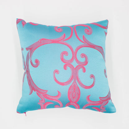 Blue and Pink Fancy Satin 16x16 Pillow Cover - Decorative Cushion for Living Room and Bedroom Decor