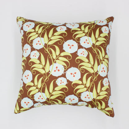 Brown Floral 16x16 Polyester Cotton Throw Pillow Cover - Modern Living Room and Bedroom Decor