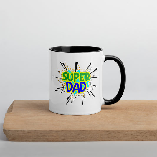 Taza de café con el texto "Super Dad Hero" para inspirarte a diario