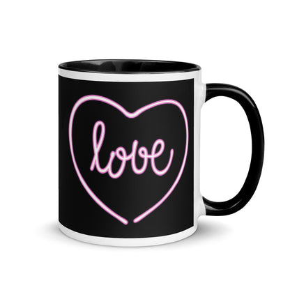 Black Coffee Mug with Pink Heart Design - 11 Oz Porcelain Ceramic Cup with Handle for Hot Beverage - Perfect Gift for Couples in Love