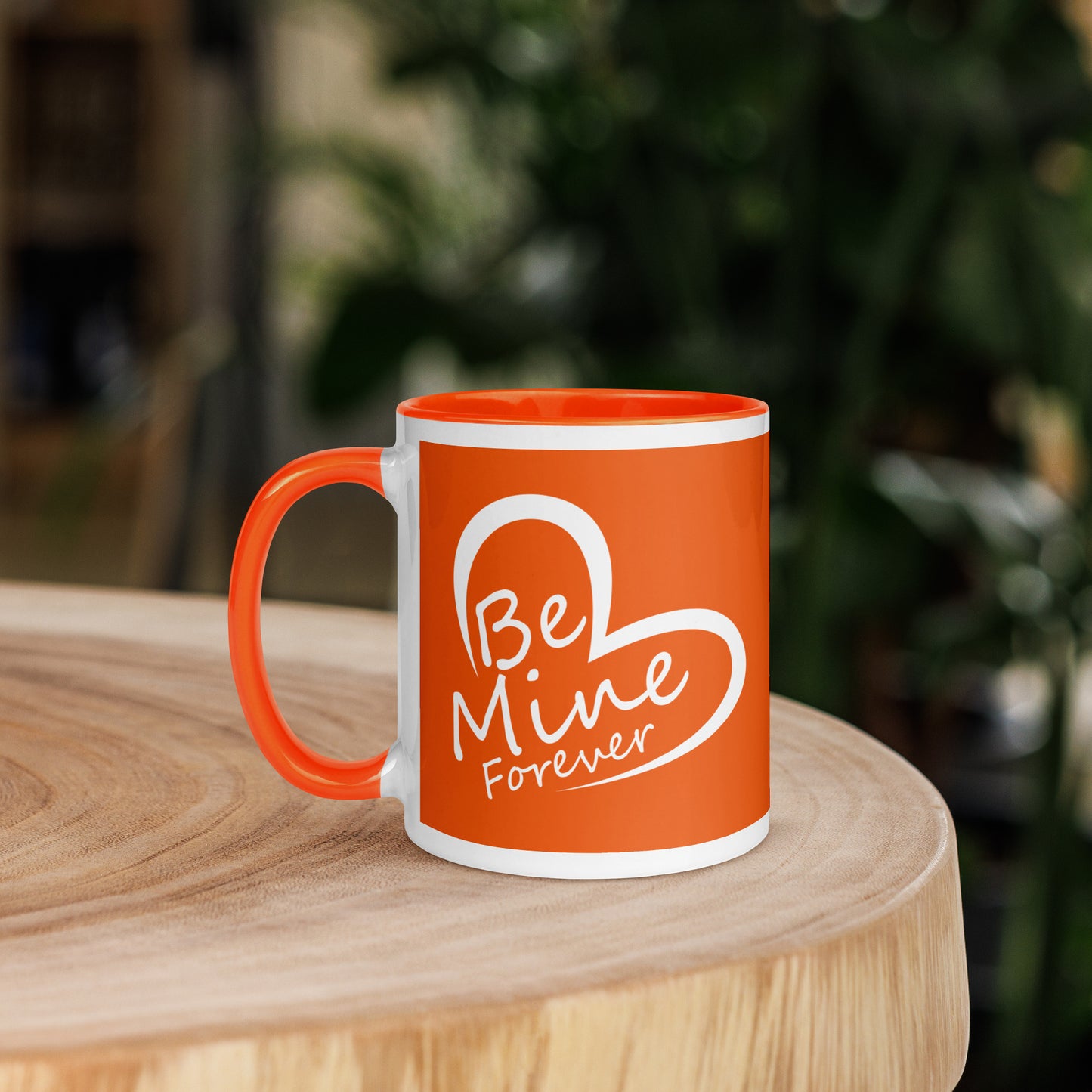 Taza de café con flores de amor naranja "Be Mine Forever"