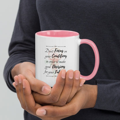 Taza de café inspiradora para tomar decisiones con visión de futuro