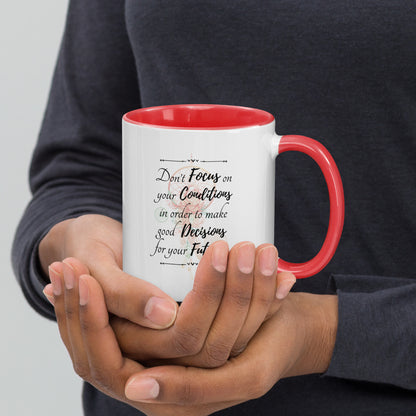 Taza de café inspiradora para tomar decisiones con visión de futuro