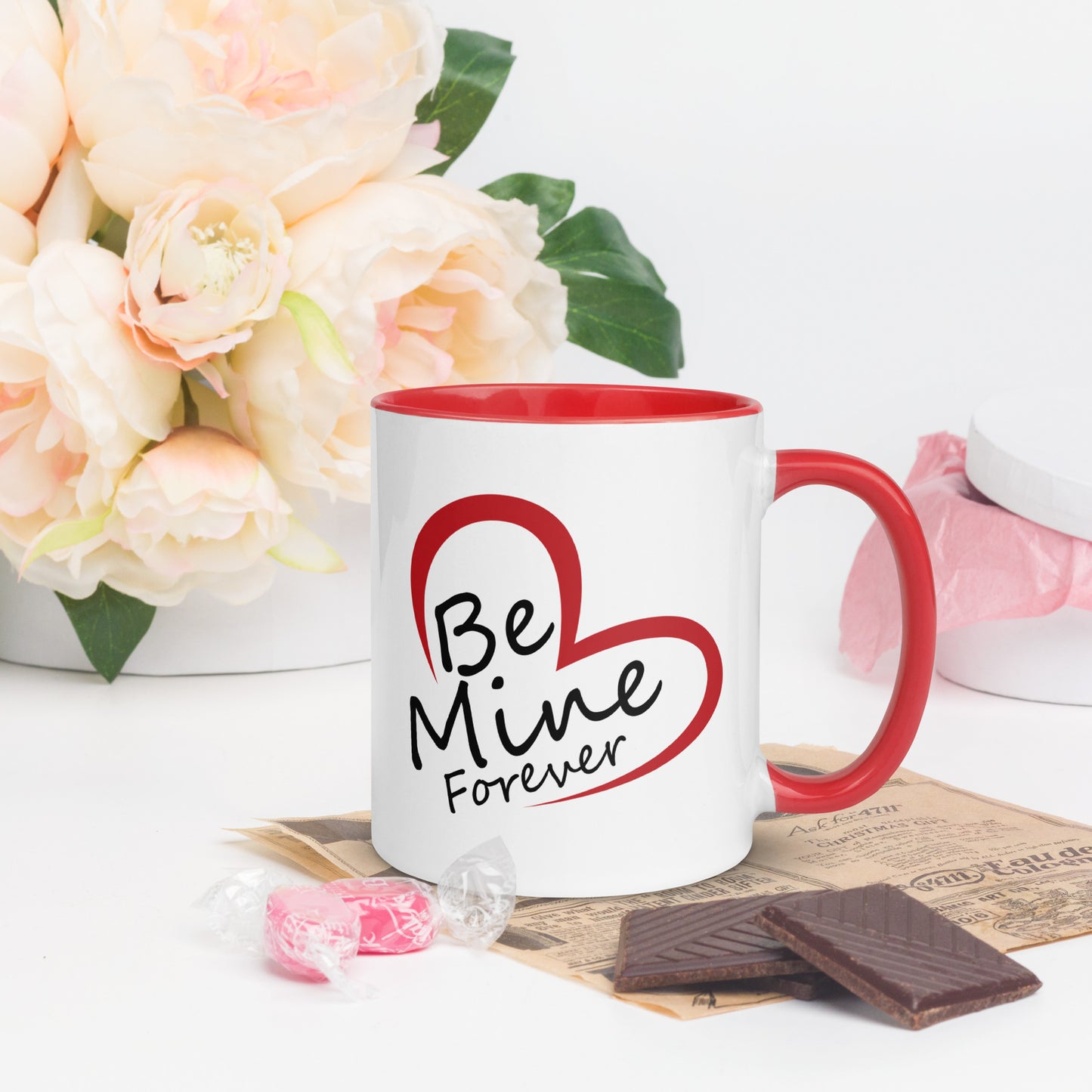 Taza de café con expresiones de amor eterno "Sé mía por siempre"