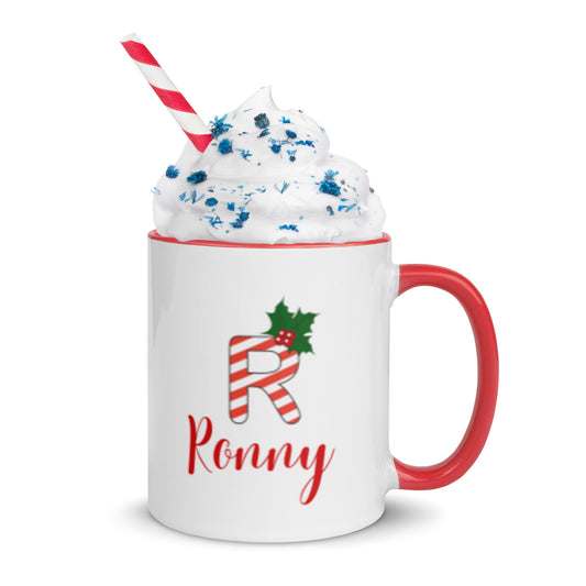 Festive R: Taza de café navideña personalizada para Ronny