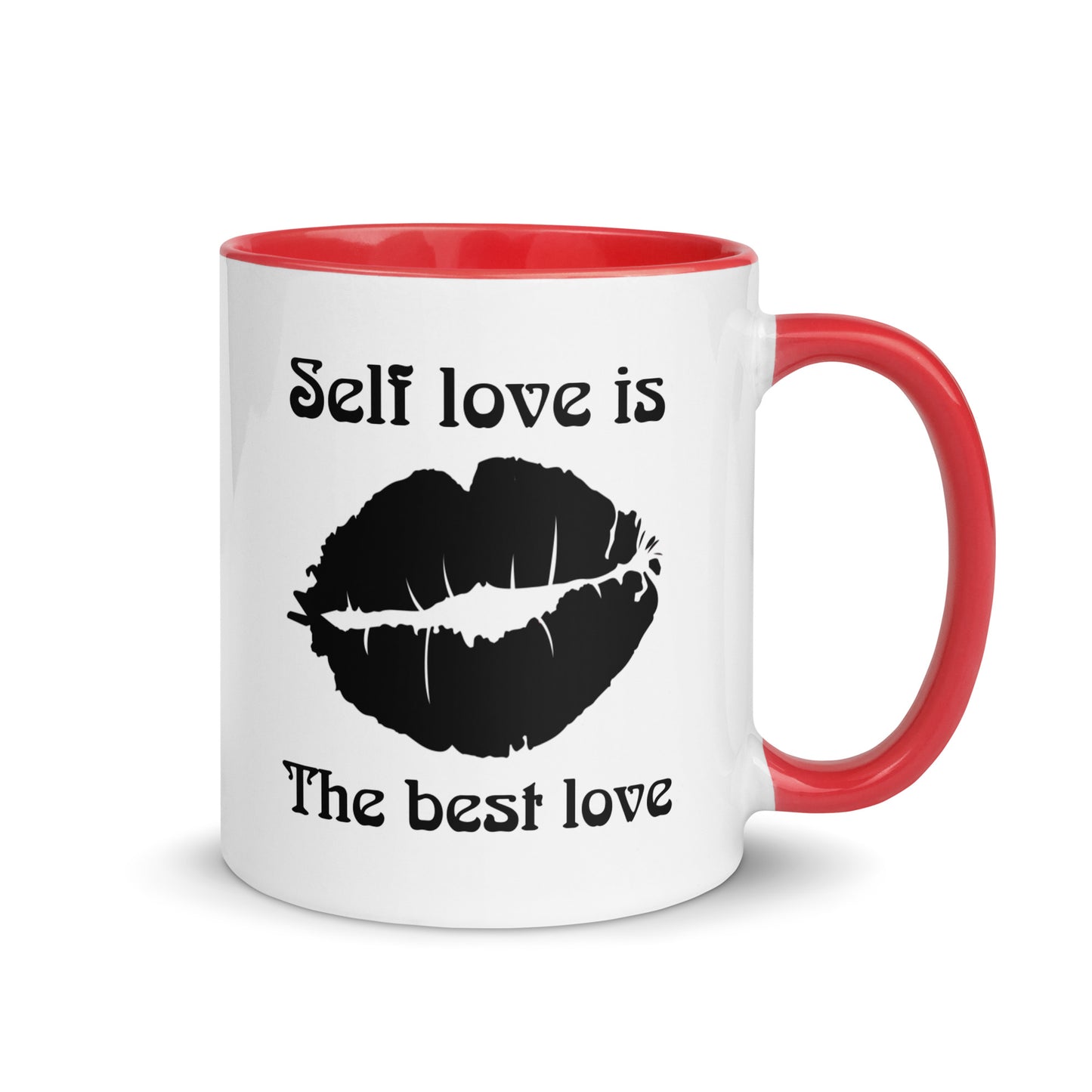 Taza de café con beso de amor propio y empoderamiento