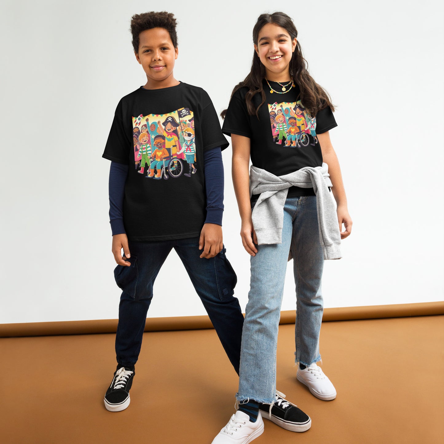 “Celebrate Together” Inclusive Halloween T-Shirt – Fun and Diverse Kids’ Costume Design